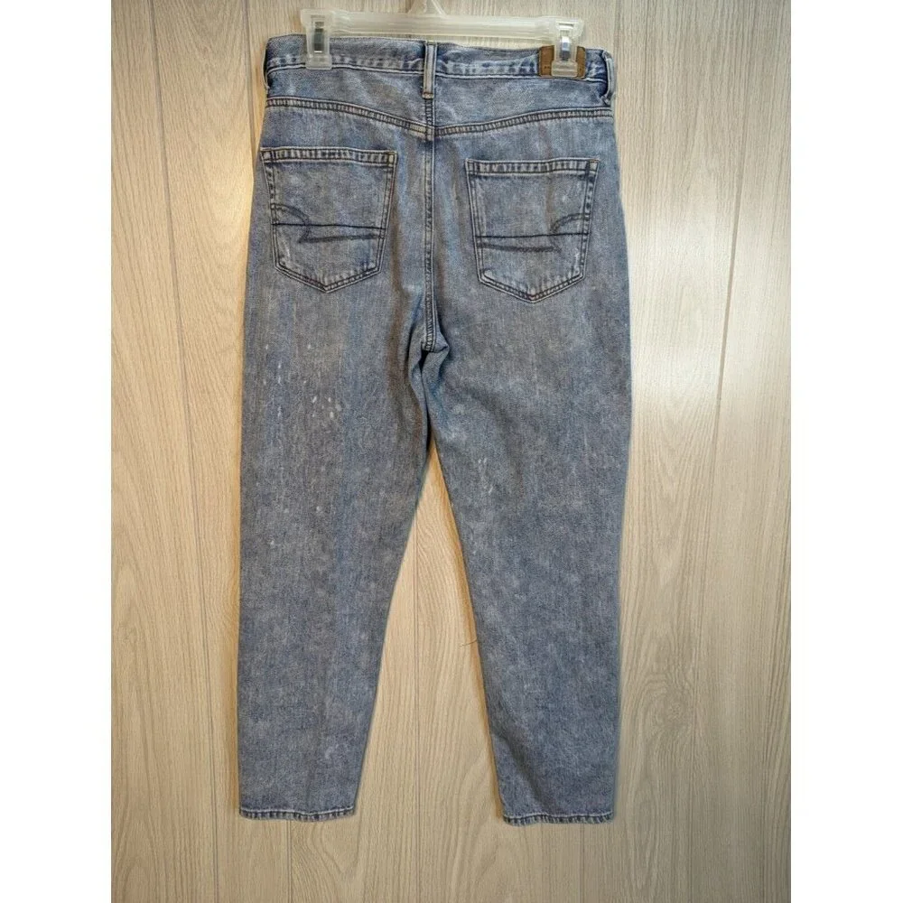 Distressed American Eagle Mom Jeans Womens Size 6 Stretch Blue Mid Rise Denim